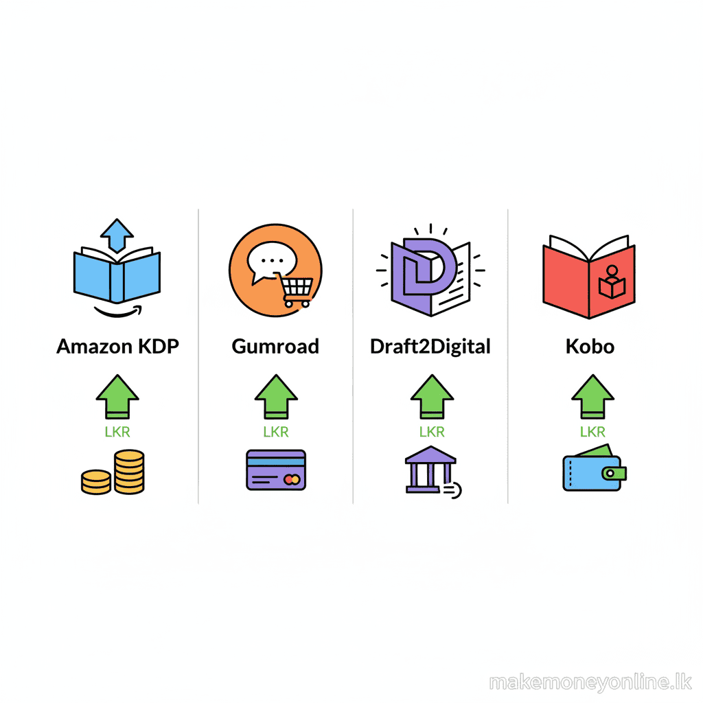 Selling Books Online in Sri Lanka: Earn LKR 50,000+ Monthly (2026 Guide) Self-publishing platforms for Sri Lankan authors including Amazon KDP, Gumroad, Draft2Digital, and Kobo with payment options